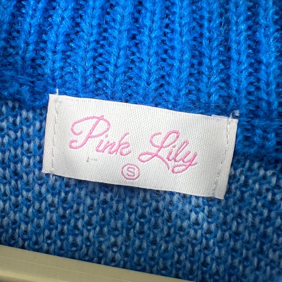 💙|•PINK LILY•| Blue on Blue Raised Knit Hearts Sweater Size Small - Picture 6 of 7